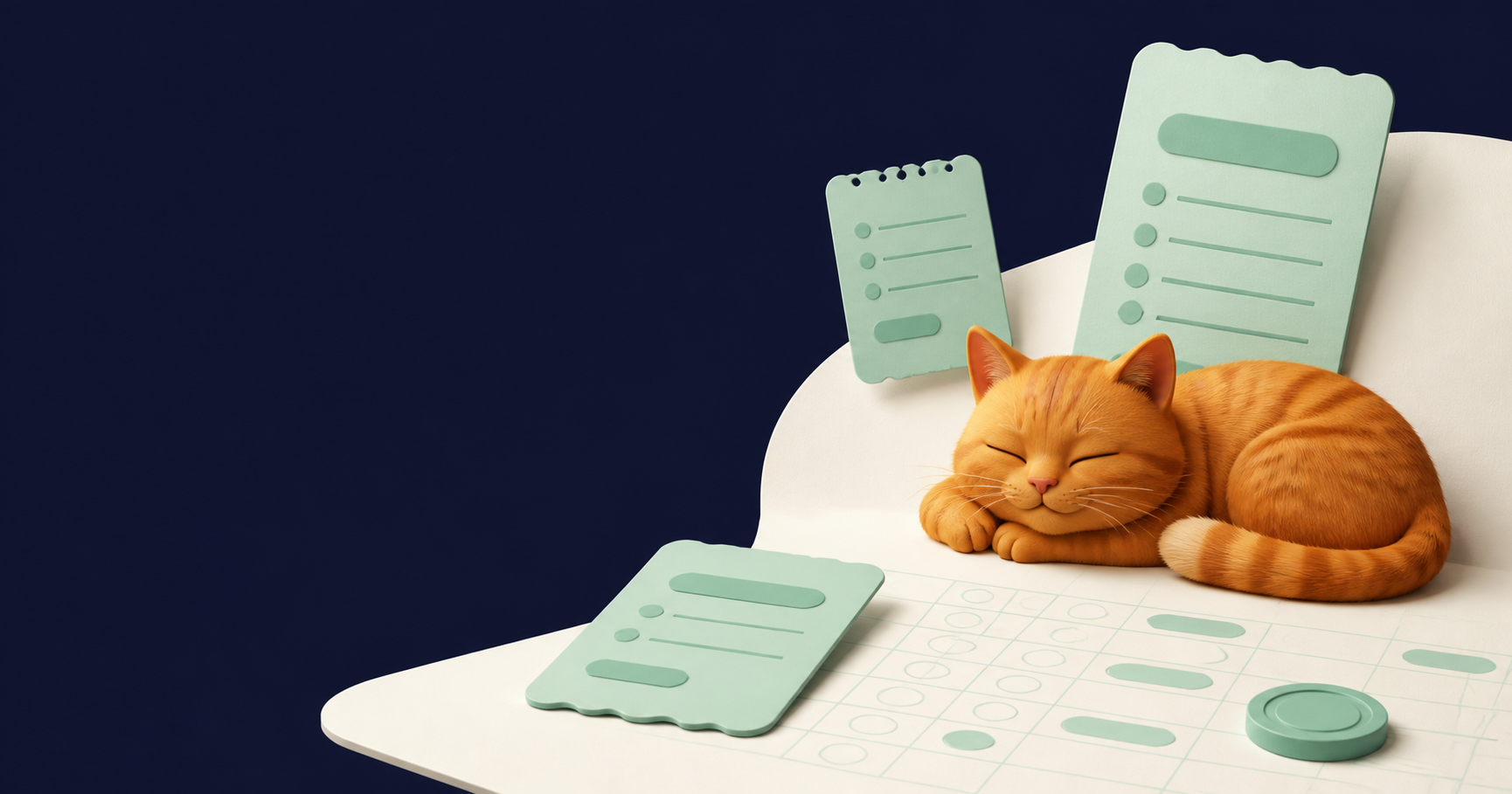 An orange cat beside mint expense notes and a shared ledger